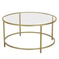 Lifespace Round Glass Coffee Centre Table with Gold Frame
