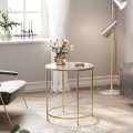Lifespace Round Glass Side End Table with Gold Frame