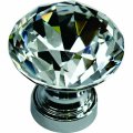 Crystal knob set in chrome base diamond shaped