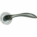 Curved lever handle on rose