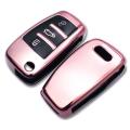TPU One-piece Electroplating Opening Full Coverage Car Key Case with Key Ring for Audi A3 / Q3 (Pink