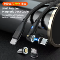 6 in 1 Magnetic Rotatable Cable Data Fast Charging PD100W 1.8m Micro, USB C, IOS Nylon Braided Black