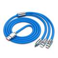 Retractable Fast Charging Cable 1.2m 100W 6A 3-in-1 Durable - Blue
