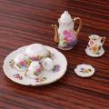Miniature Tea Set (for Printer's Tray/Dollhouse) Floral Multicoloured with 'Gold'