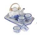 Miniature Tea Set (for Printer's Tray/Dollhouse) Blue & White with Tray