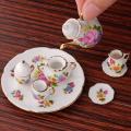 Miniature Tea Set (for Printer's Tray/Dollhouse) Floral Multicoloured with 'Gold'