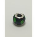 Bead Fitting Pandora Murano-Type Black Green Spots