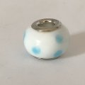 Bead Fitting Pandora Murano-Type White Blue Spots