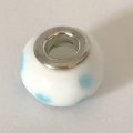 Bead Fitting Pandora Murano-Type White Blue Spots