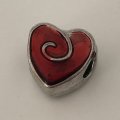 Bead Fitting Pandora 'Silver', Heart (Red), Enamel, 'Silver', Spacer