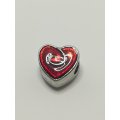 Bead Fitting Pandora 'Silver', Heart (Red), Enamel, 'Silver', Spacer