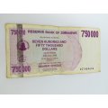 750 Thousand Zimbabwean Dollar Bank Note