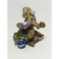 Miniature Elephant Dressed in Green & Pink Attire Playing Catch (Miniature, suitable for printer'...