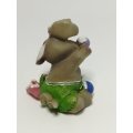 Miniature Elephant Dressed in Green & Pink Attire Playing Catch (Miniature, suitable for printer'...