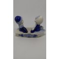 Small Ceramic Blue & White Delft Style Couple in Boat (Elesva Holland)