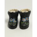 Miniature Black Ceramic Loafer Ankle Boots with Flower Painting (Miniature, suitable for printer'...
