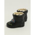 Miniature Black Ceramic Loafer Ankle Boots with Flower Painting (Miniature, suitable for printer'...
