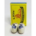 Miniature Pair White Dutch Clogs with Blue Design & Golden Inners (Miniature, suitable for printe...