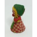 Miniature Wooden Doll in Red & White Checked Dress & Green Hemp (Miniature, suitable for printer'...