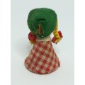 Miniature Wooden Doll in Red & White Checked Dress & Green Hemp (Miniature, suitable for printer'...