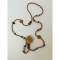 Necklace Wooden Beads, Cork Bubble Pendant with Shell