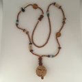 Necklace Wooden Beads, Cork Bubble Pendant with Shell