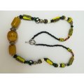 Necklace African Trade Beads: Millefiori with Amber Beads in Centre
