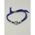 Blue Rope & 'Silver' Bracelet & Round Evil Eye Charm ('Silver' & Blue)