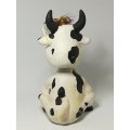 Small Black & White Ceramic Cow with Bobbleneck