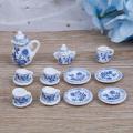 Miniature Tea Set (for Printer's Tray/Dollhouse) Blue & White 'Delft' Style