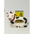 Black & White Ceramic Serviette Holder Cow with Red Ribbon Around The Neck