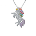 Diva Rainbow Crystal Unicorn Pendant Necklace - Silver with Yellow