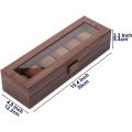 6 Slot Watch Box Organizer Wood-Look PU Leather with Glass Top