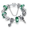 European Style 925 Silver Bracelet With Friendship Charm Murano Bead - Green - 20cm
