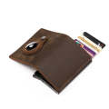 Air-Tag compatible genuine leather slim wallet with RFID blocking Card holder [ Brown ]