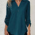 Stylish Roll Sleeve Button Detail Blouse (Size Large)