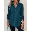Stylish Roll Sleeve Button Detail Blouse (Size Large)