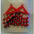 Indonesian Wooden Bead Drop Earrings - Red