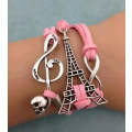 Multi-Charm Leather Bracelet with Paris Theme