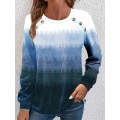 Ombre Casual Long Sleeve Button Decor Top (Size Large)