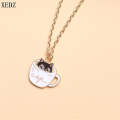 Cute Kitty in Coffee Cup Necklace