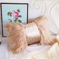 Fluffy Sequin and Faux Fur Bow Pillow Case with Inner Cushion - Grey