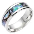Abalone Shell Inlay Wedding Band Ring, Genuine Stainless Steel. Size 12