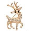 Quality Sika Deer Rhinestone Gold Brooch