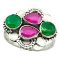 Red Ruby Green Emerald Quartz 925 Sterling Silver Ring Size 8