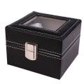 Black 2 Grid PU Leather Watch Display Collection Case