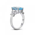 Oval Sky Blue 6ct Topaz Ring with Butterfly Diamonds Size 9