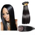 Brazilian Straight Virgin Hair Weave Extensions with Lace Closure - 10A Grade PLUS FREE WI... - 22''