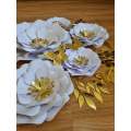 DO IT YOURSELF SET OF 5 PAPER FLOWERS WITH PAPER BUTTERFLIES AND LEAVES WHITE AND GOLD, Nursery p...