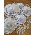 DO IT YOURSELF SET OF 5 PAPER FLOWERS WITH PAPER BUTTERFLIES AND LEAVES WHITE AND SILVER, Nursery...